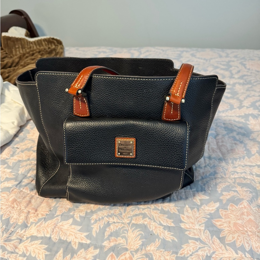 Dooney & Bourke Navy Blue Tote with Tan Accents